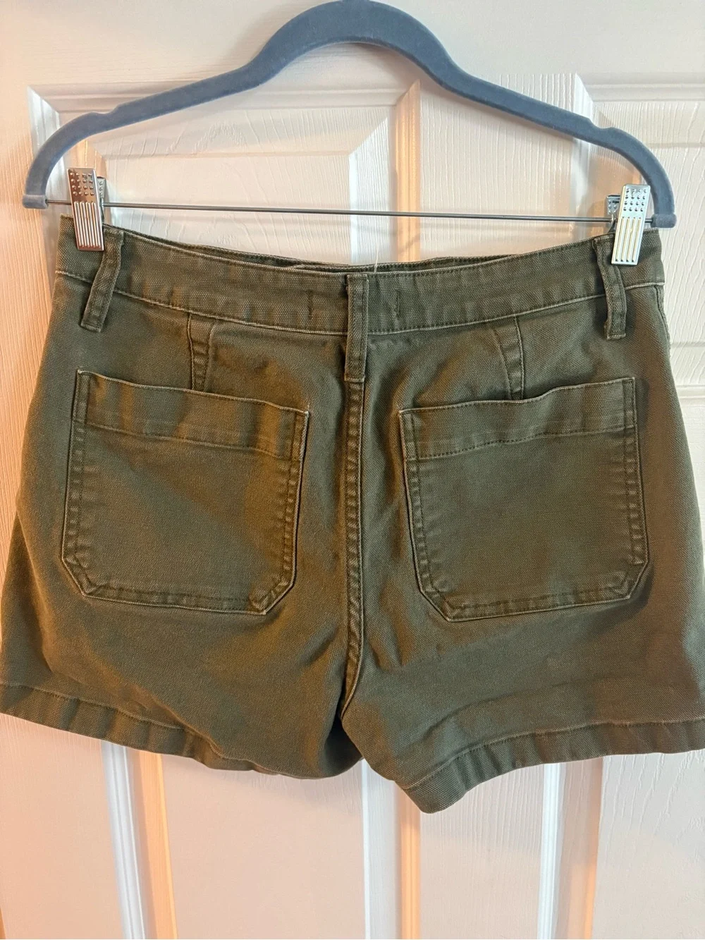 Madewell mini shorts olive green pockets cotton comfy summer beach vacation 29